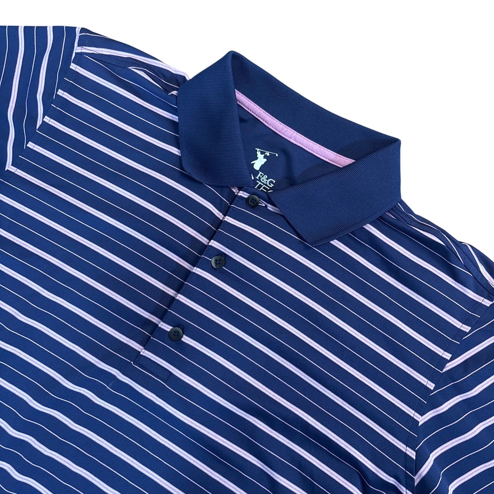 F&G TECH Golf Polo Men M Navy Pink Stripe Palmer Legends Country Club Stretch